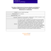 The role of behavioural immune system and belief in COVID-19 misinformation on COVID-19 protective behaviours in Indonesia