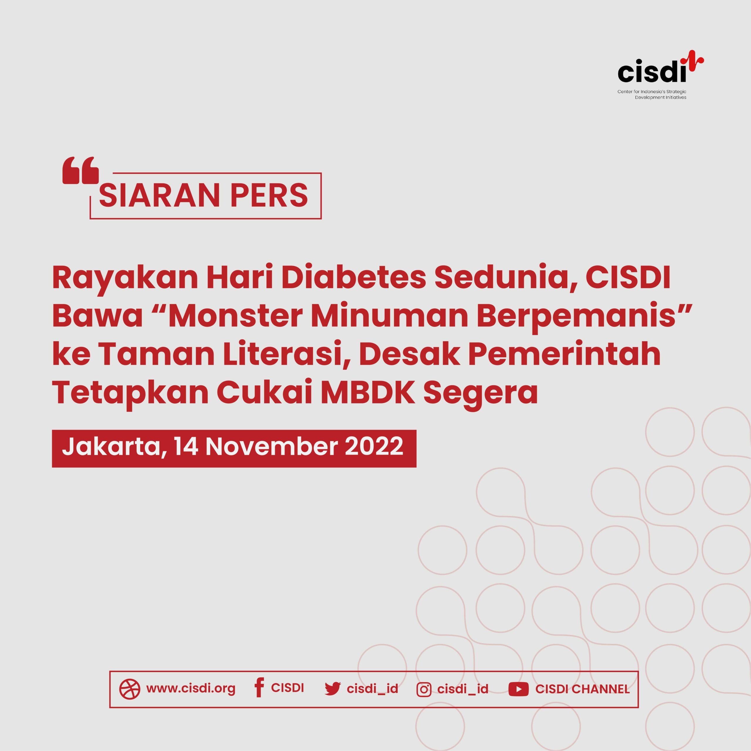 Rayakan Hari Diabetes Sedunia, CISDI Bawa “Monster Minuman Berpemanis” ke Taman Literasi, Desak Pemerintah Tetapkan Cukai MBDK Segera